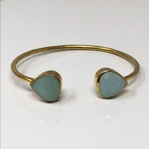 Margaret Elizabeth Bracelet Pale Green Chalcedony Teardrop Open Cuff